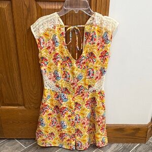 Ark & Co Floral Lace Romper with Tie Back Medium Summer Festival Boho